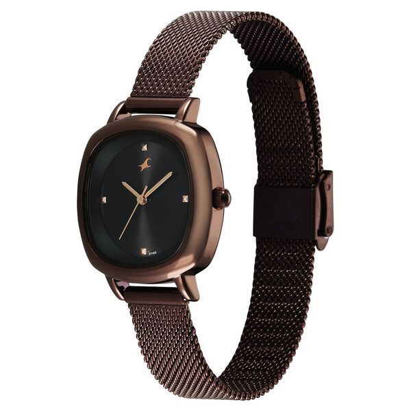 Fastrack Stunners Quartz Analog Black Dial Brown Stainless Steel Strap Watch For Girls - image number 2