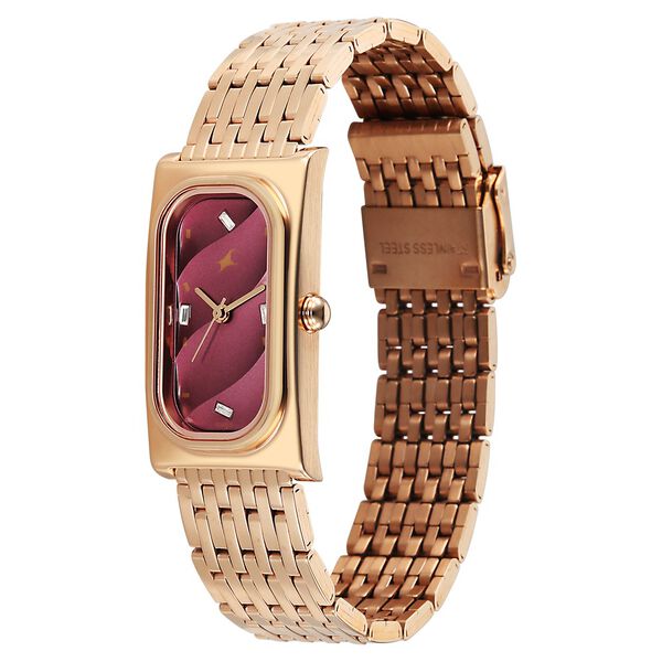 Fastrack Gelato rosegold analog bracelet watch with Plum dial for Girls - image number 2