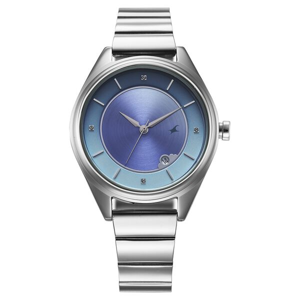 Fastrack Style Up Quartz Analog with Date Blue Dial Silver Colour Stainless Steel Strap Watch For Girls - image number 0
