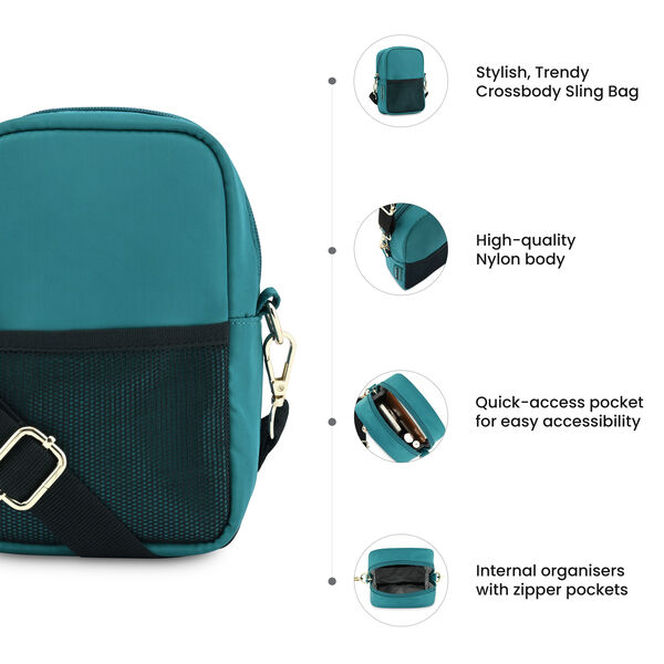 Fastrack Teal Blue Crossbody Sling Bag for Girls - image number 8