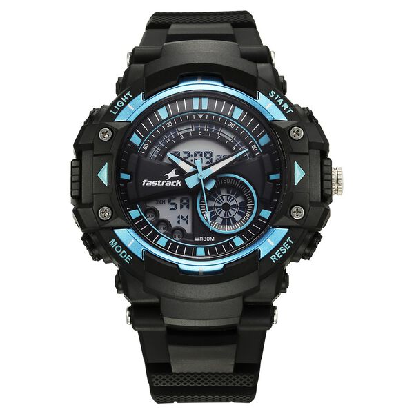 Fastrack StreetStyle Quartz Digital Black And Blue Dial Black PU Strap Unisex Watch - image number 0