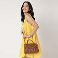 Gathered faux leather satchel - image number 1