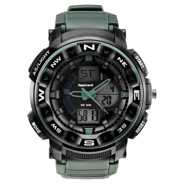 Fastrack AnaDigi Black Dial Green Colour Plastic Strap Unisex Watch - image number 0