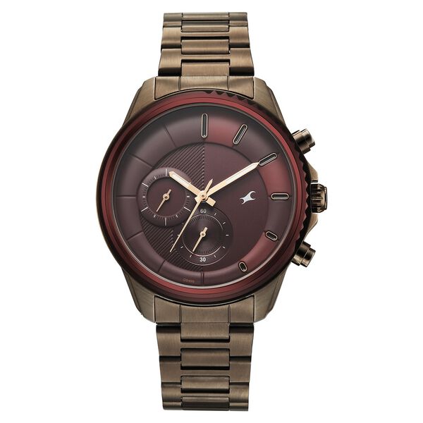 Fastrack Wild Quartz Chronograph Maroon Dial Chrome K Stainless Steel Strap Watch For Guys - image number 0