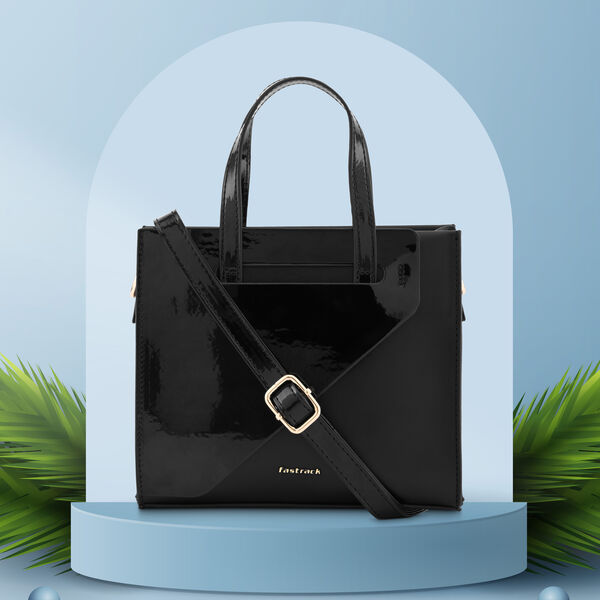 Fastrack Sling Satchel with Patent Faux-Leather Texture in Black - image number 0