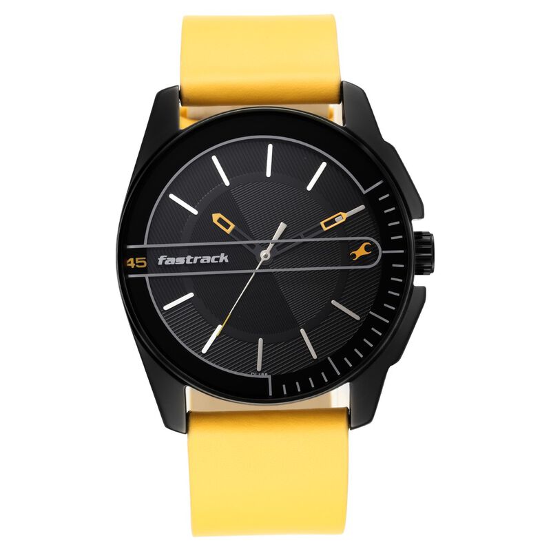 Fastrack Wear Your Look Quartz Analog Black Dial Leather Strap Watch ...
