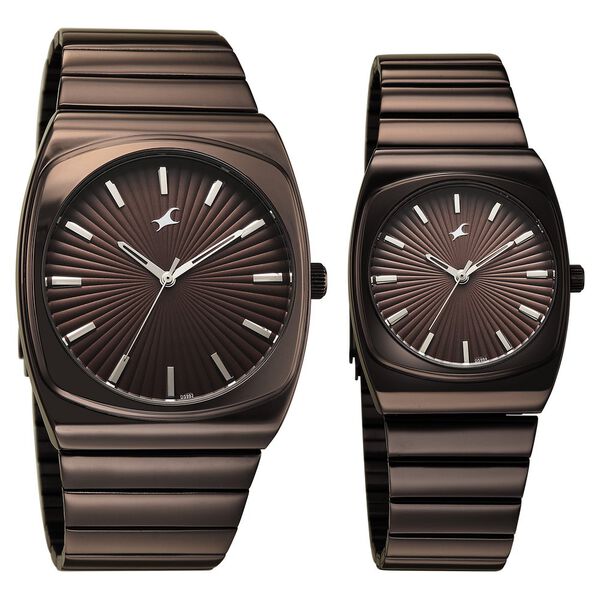 Fastrack Mixmatched Quartz Analog Multicoloured Dial Two Toned Stainless Steel Strap Watch For Couple - image number 1
