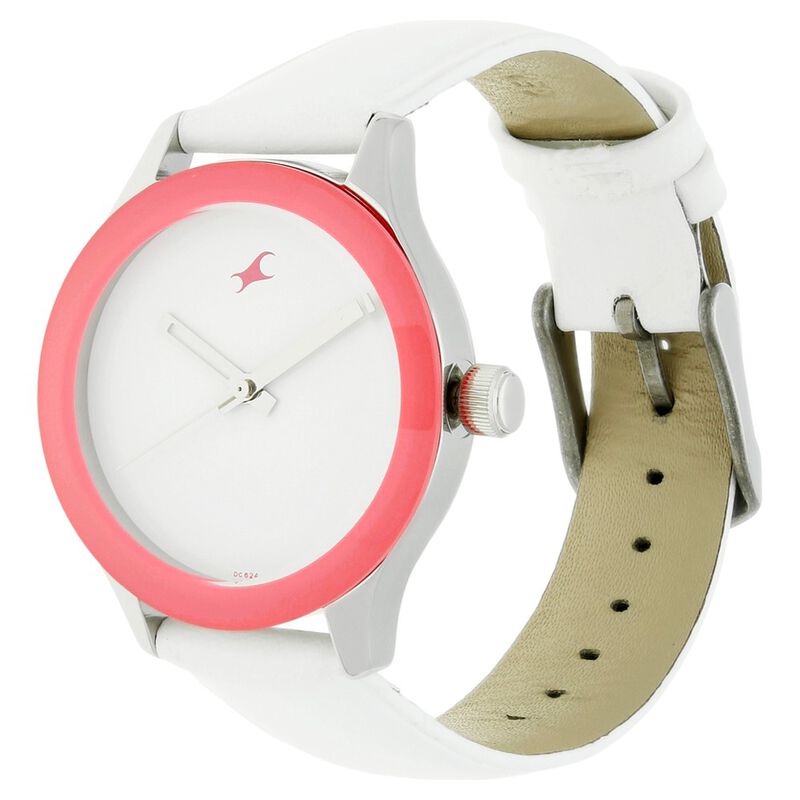 Buy Online Fastrack Quartz Analog White Dial Leather Strap Watch
