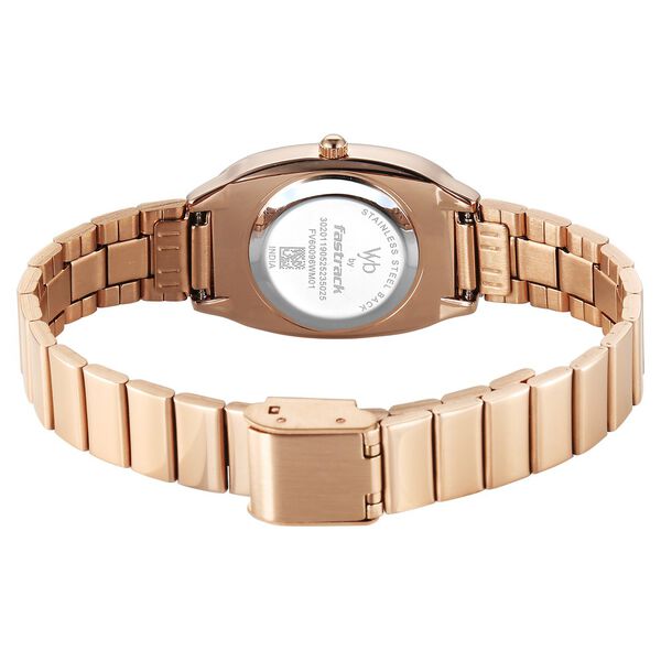 Vyb Enigma By Fastrack Quartz Analog Pink Mother of Pearl Dial Rose Gold Metal Strap Watch For Girls - image number 6