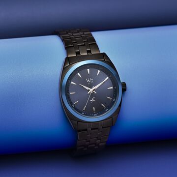 Fastrack Vyb Arcane Quartz Analog Blue Dial Black Color Metal Strap Watch For Guys