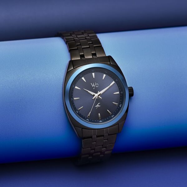 Fastrack Vyb Arcane Quartz Analog Blue Dial Black Color Metal Strap Watch For Guys - image number 0