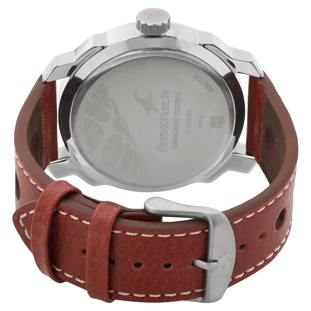 Fastrack Loopholes Quartz Analog Champagne Dial Leather Strap
