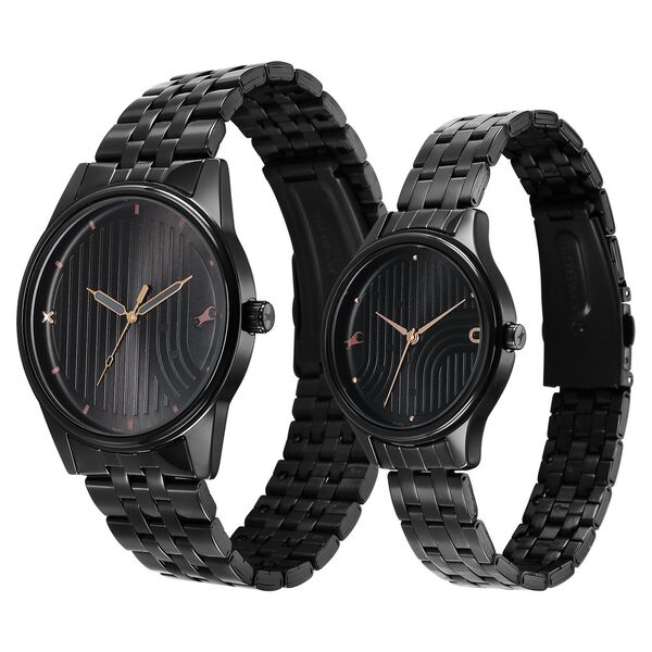 Fastrack Mixmatched Quartz Analog Black Dial With Black Metal Strap Watch For Couple - image number 2