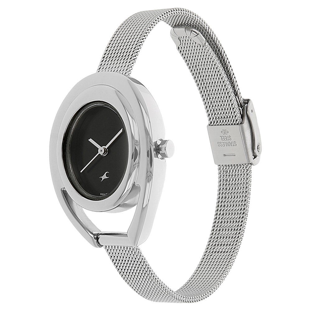 Buy Online Fastrack Quartz Analog Black Dial Stainless Steel Strap Watch for Girls nn6090sm01 Fastrack