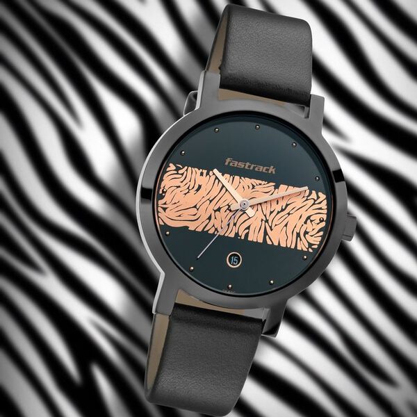 Fastrack Animal Print Quartz Analog with Date Bicolour Dial Leather Strap Watch for Girls - image number 0