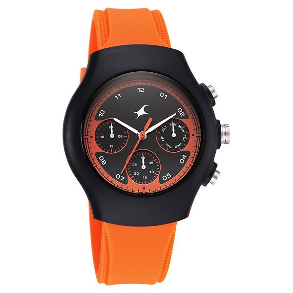 Fastrack Hype Multifunction with Black dial Orange Silicon Strap watch for Guys - image number 1