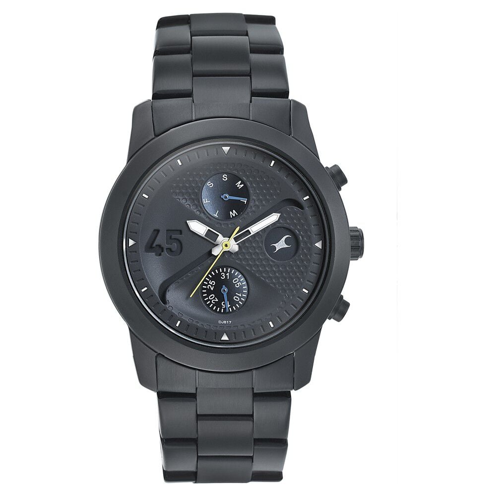 Buy Online Fastrack Go Skate Quartz Multifunction Black Dial Stainless Steel Strap Watch for Guys 3216nm01 p Fastrack
