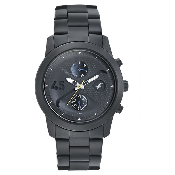 Fastrack Go Skate Quartz Multifunction Black Dial Stainless Steel Strap Watch for Guys - image number 1