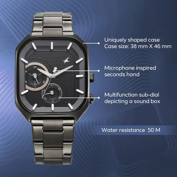Fastrack Groove Multifunction Black Dial Metal Strap Guy's Watch with Lume indices - image number 2
