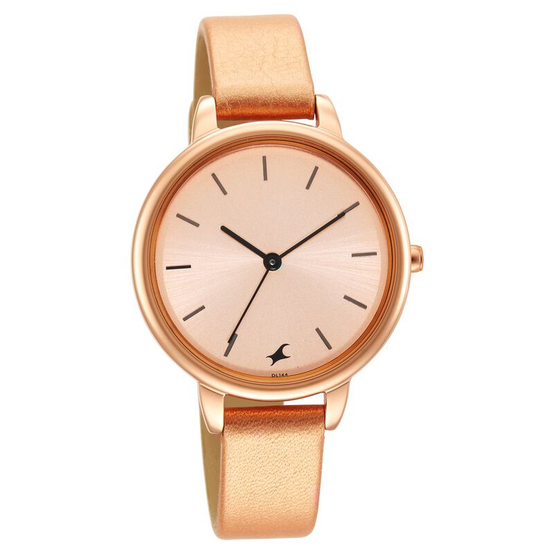 Fastrack Glitch Quartz Analog Rose Gold Dial Leather Strap Watch for Girls