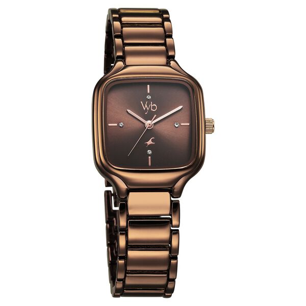 Fastrack Vyb Minimalist Quartz Analog Brown Dial Metal Strap Watch For Girls - image number 2