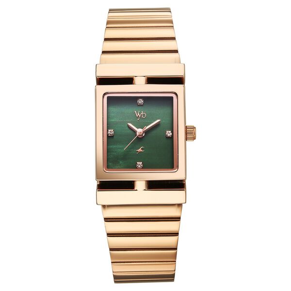 Vyb Showstopper By Fastrack Quartz Analog Green Dial Rose Gold Stainless Steel Strap Watch For Girls - image number 1