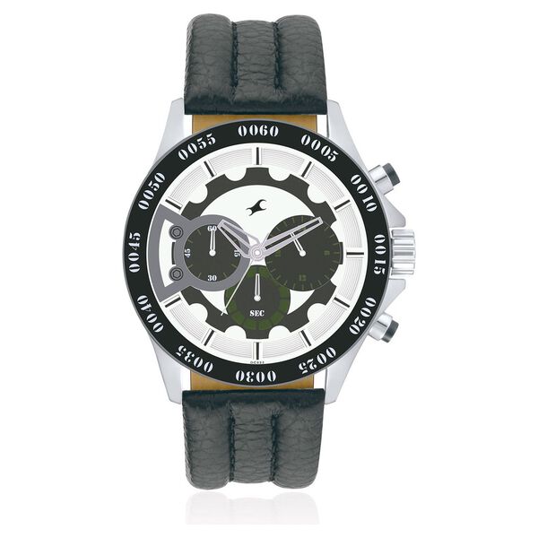 Fastrack Quartz Chronograph Silver Dial Leather Strap Watch for Guys - image number 0