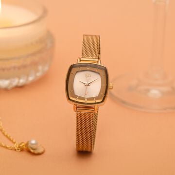 Vyb Seeker By Fastrack Quartz Analog Rose Gold Dial Metal Strap Watch For Girls