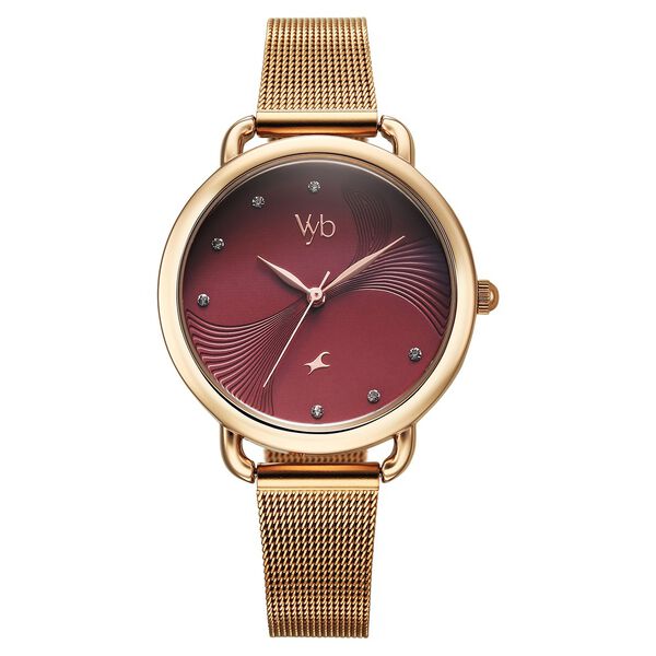 Vyb Classiqu� By Fastrack Quartz Analog Maroon Dial Rose Gold Stainless Steel Strap Watch For Girls - image number 1