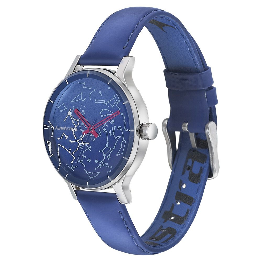 Fastrack Space Rover Quartz Analog Blue Dial Leather Strap Watch