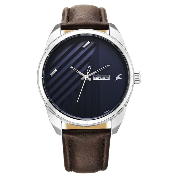 Fastrack Fleek Quartz Analog with Day and Date Blue Dial Leather Strap Watch For Guys - image number 0