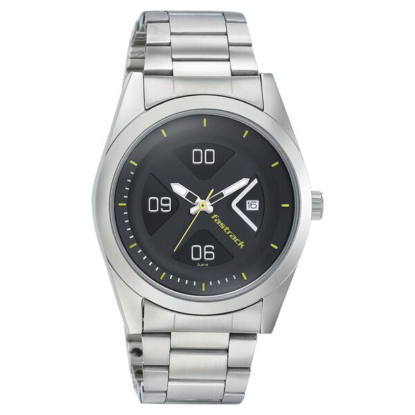 Fastrack Go Skate Quartz Analog with Date Black Dial Stainless Steel Strap Watch for Guys - image number 0