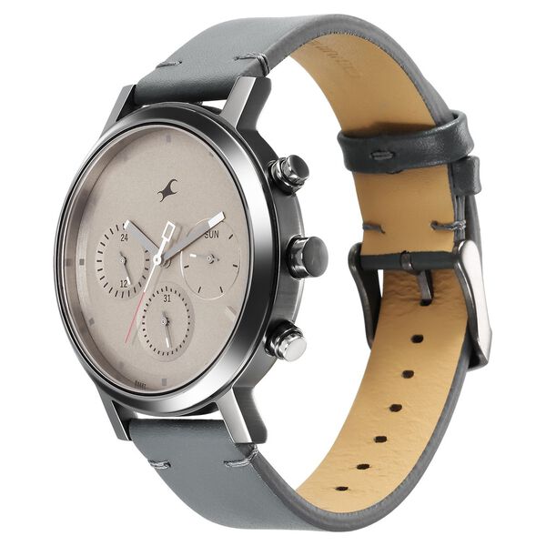 Fastrack Tick Tock Quartz Analog Grey Dial With Grey Leather Strap Watch for Guys - image number 2