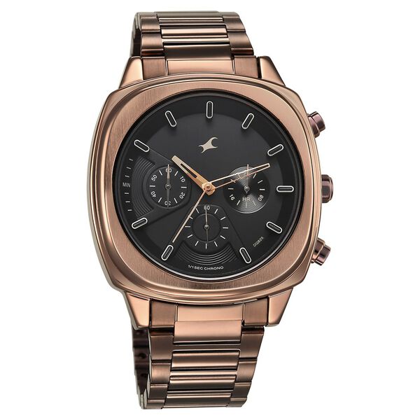 Fastrack Kronos Chronograph Black Dial Brown Stainless Steel Strap Watch For Guys - image number 1
