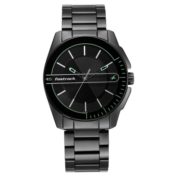 Fastrack Wear Your Look Quartz Analog Black Dial Metal Strap Watch for Guys - image number 1