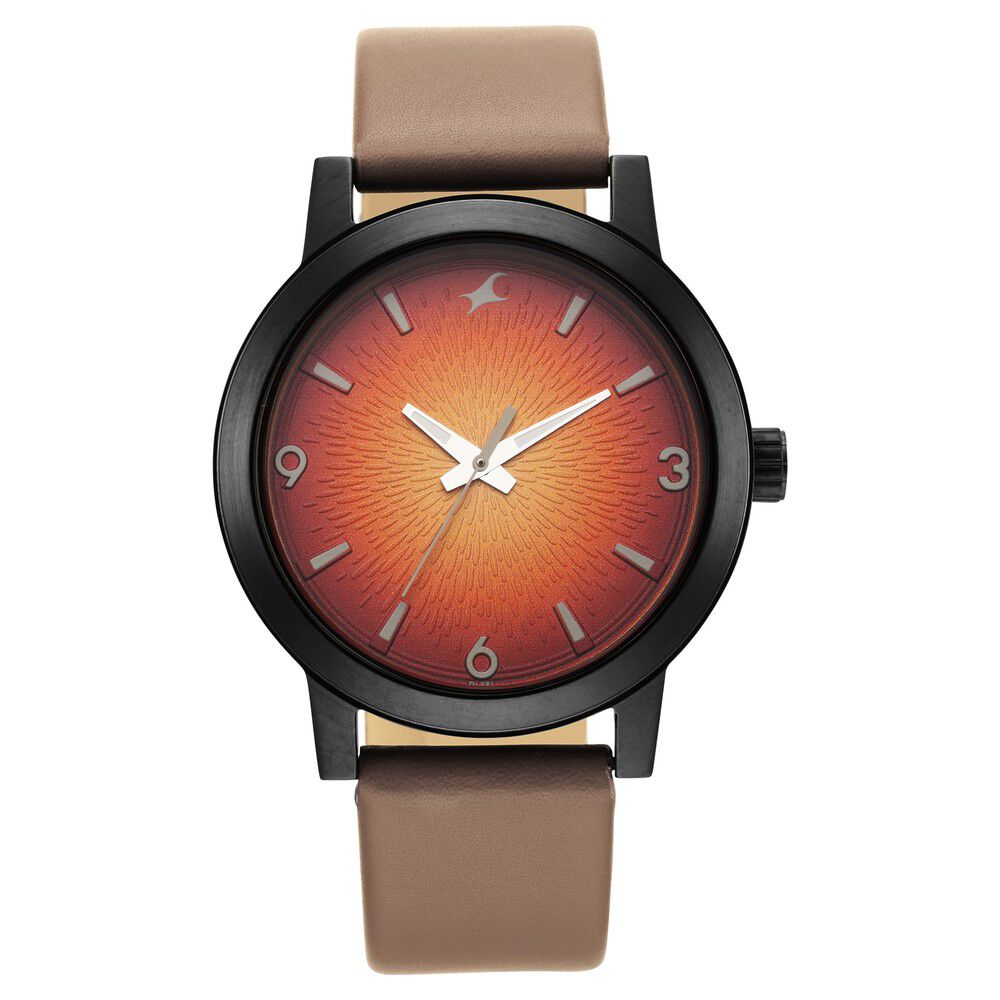 Fastrack Stunners Quartz Analog Orange Dial Leather Strap Watch