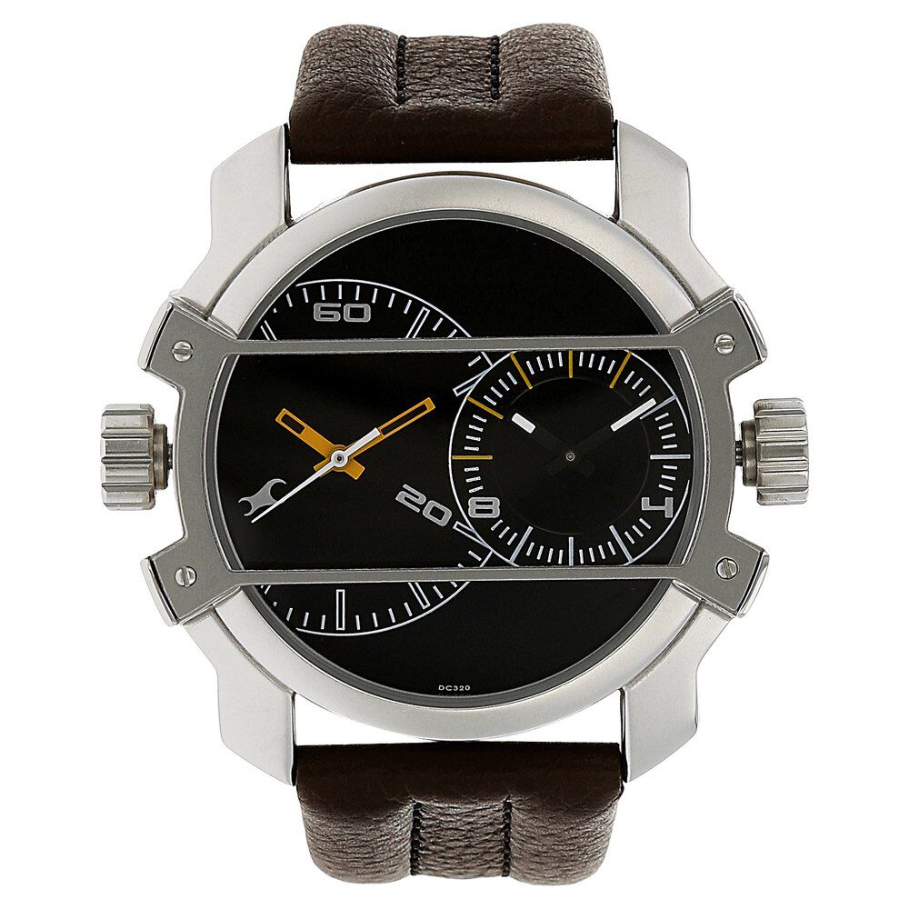 Buy Online Fastrack Quartz Analog Black Dial Leather Strap Watch for Guys ns3098sl02 Fastrack
