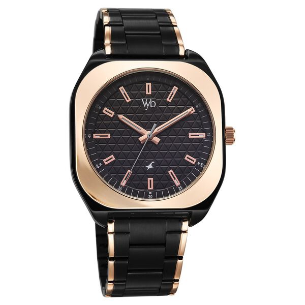 Vyb Aviator By Fastrack Quartz Analog Black Dial Two Toned Stainless Steel Strap Watch For Guys - image number 2