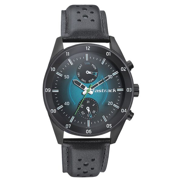 Fastrack Space Rover Quartz Multifunction Blue Dial Leather Strap Watch for Guys - image number 1