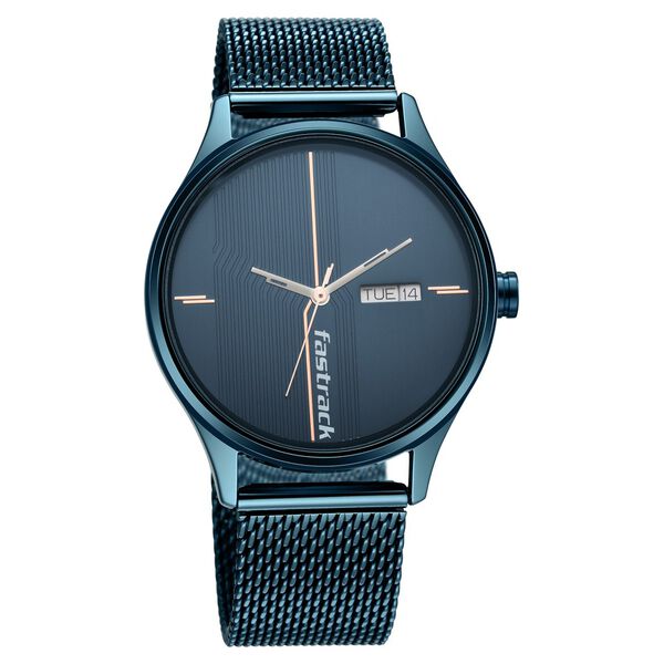 Fastrack Style Up Quartz Analog with Day and Date Blue Dial Stainless Steel Strap Watch for Guys - image number 1