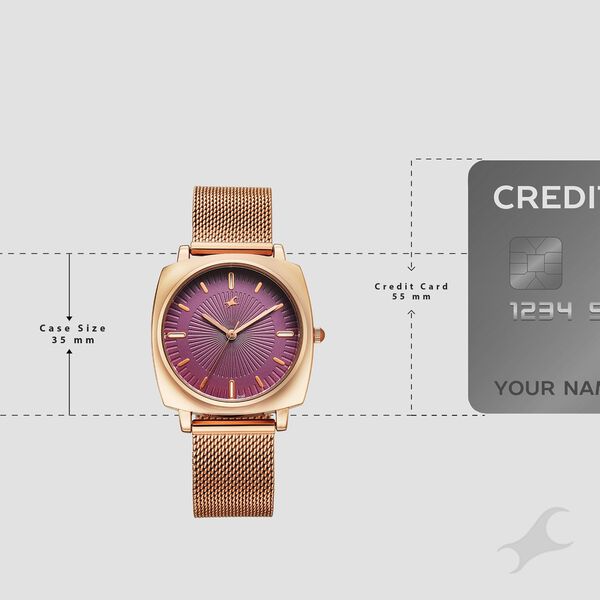 Fastrack Stunners Quartz Analog Purple Dial Rose Gold Stainless Steel Strap Watch For Girls - image number 3