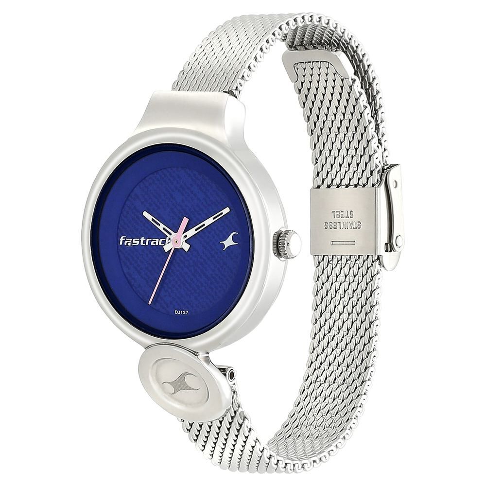 Fastrack Denim Quartz Analog Blue Dial Stainless Steel Strap Watch for Girls