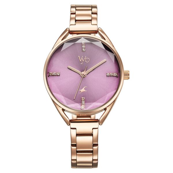 Fastrack Vyb Aurora Quartz Analog Purple Dial Rose Gold Color Metal Strap Watch For Girls - image number 1