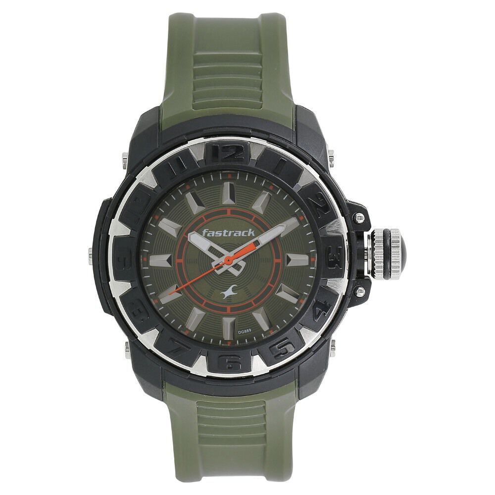 Buy Online Fastrack Quartz Analog Green Dial Plastic Strap Watch for Guys nk9334pp05 Fastrack