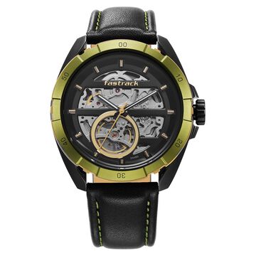 Fastrack Automatics Black Dial Leather Strap Watch for Guys