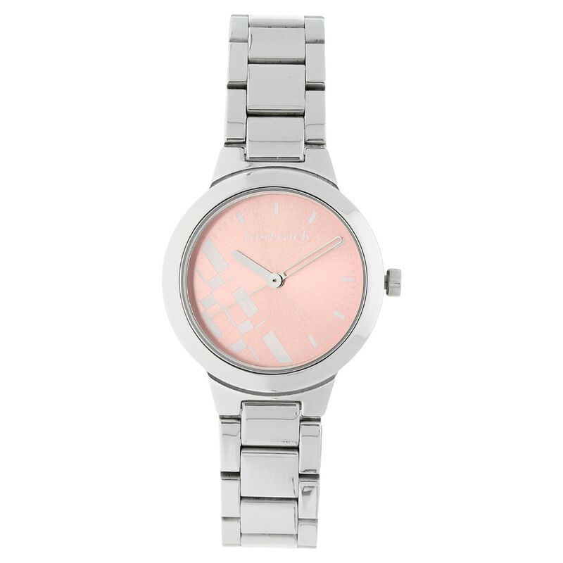 Buy Online Fastrack Quartz Analog Pink Dial Stainless Steel Strap
