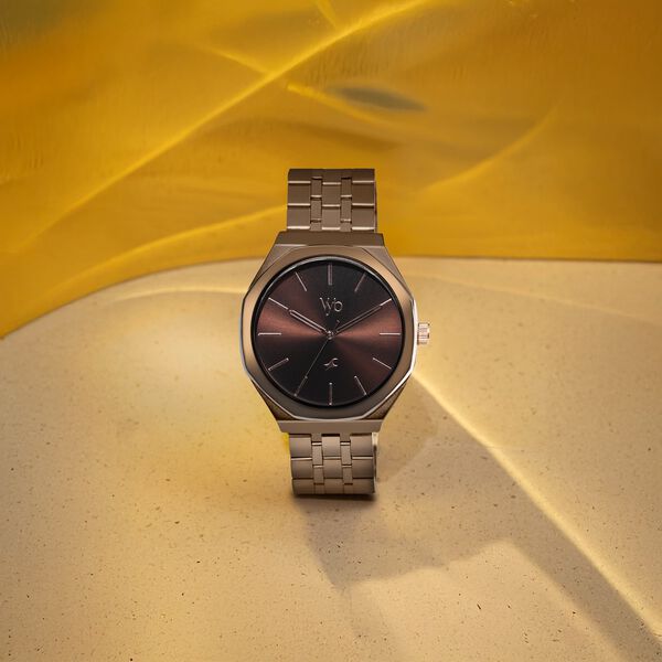 Fastrack Vyb Challenger Quartz Analog Brown Dial Metal Strap Watch For Guys - image number 0