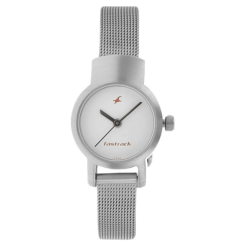 Buy Online Fastrack Quartz Analog Silver Dial Metal Strap Watch for Girls np2298sm01 Fastrack