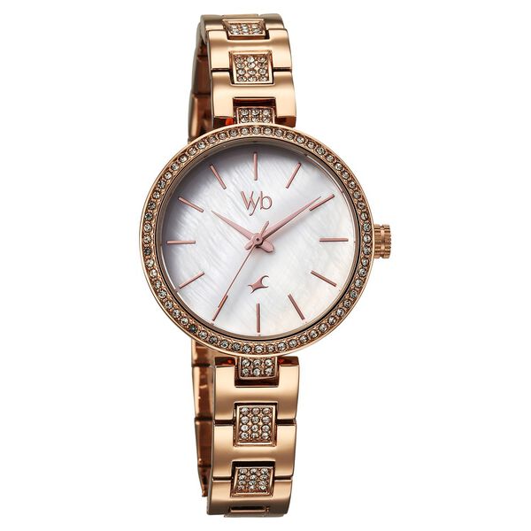 Fastrack Vyb Diva Quartz Analog Mother of Pearl Dial Rose Gold Metal Strap Watch For Girls - image number 2