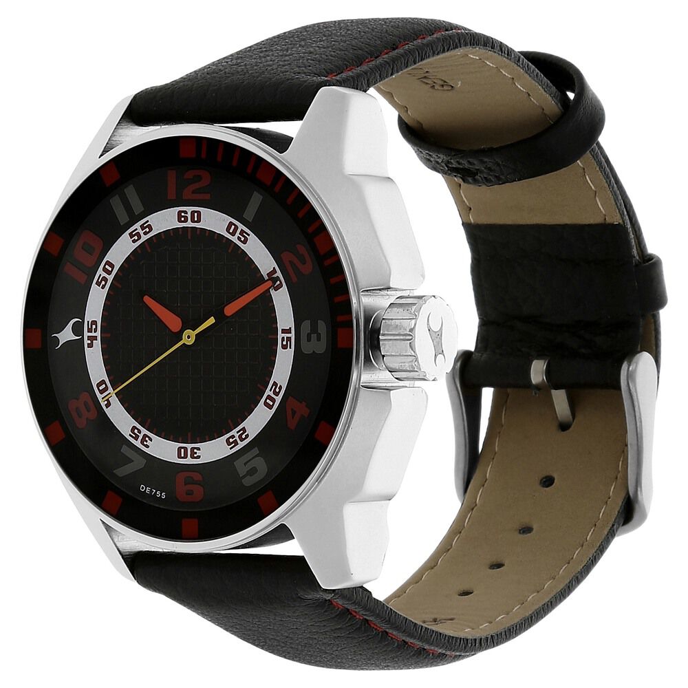 Fastrack Quartz Analog Black Dial Leather Strap Watch for Guys